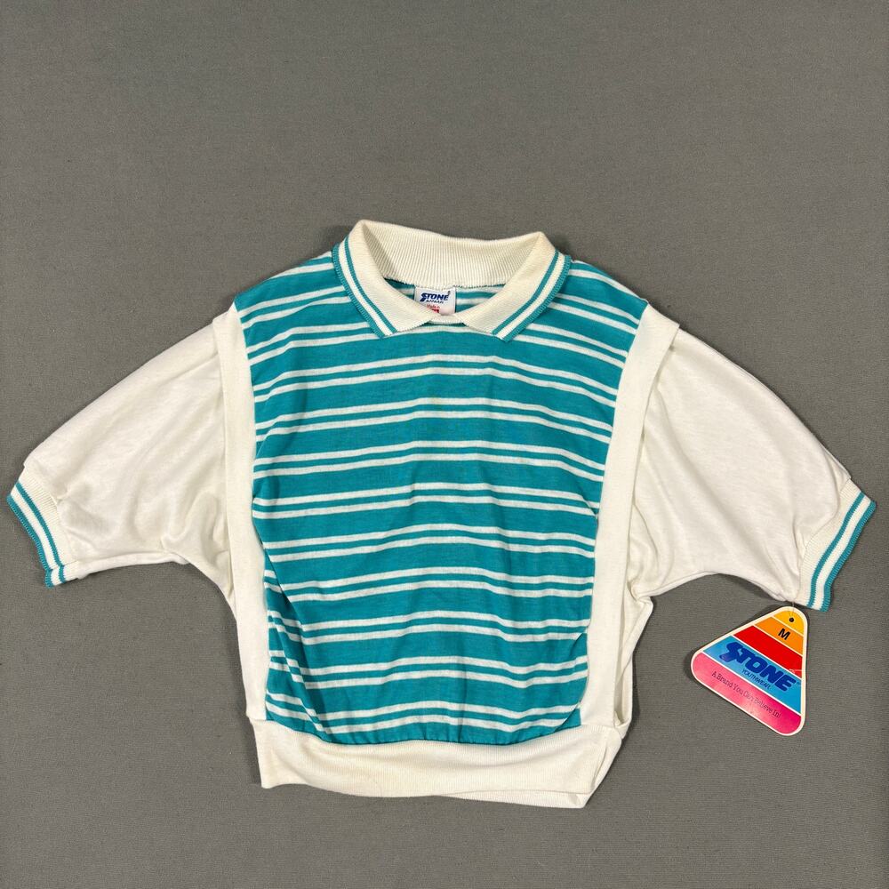 Vintage STONE APPAREL Kid's  Stripe Top Size M 10-12 made in‎ U.S.A Retro 80s